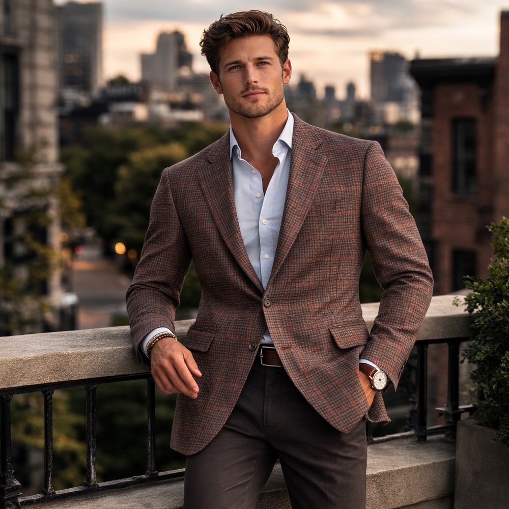 brooks brothers blazer men 44l Madison brown plaid Italian wool single vent